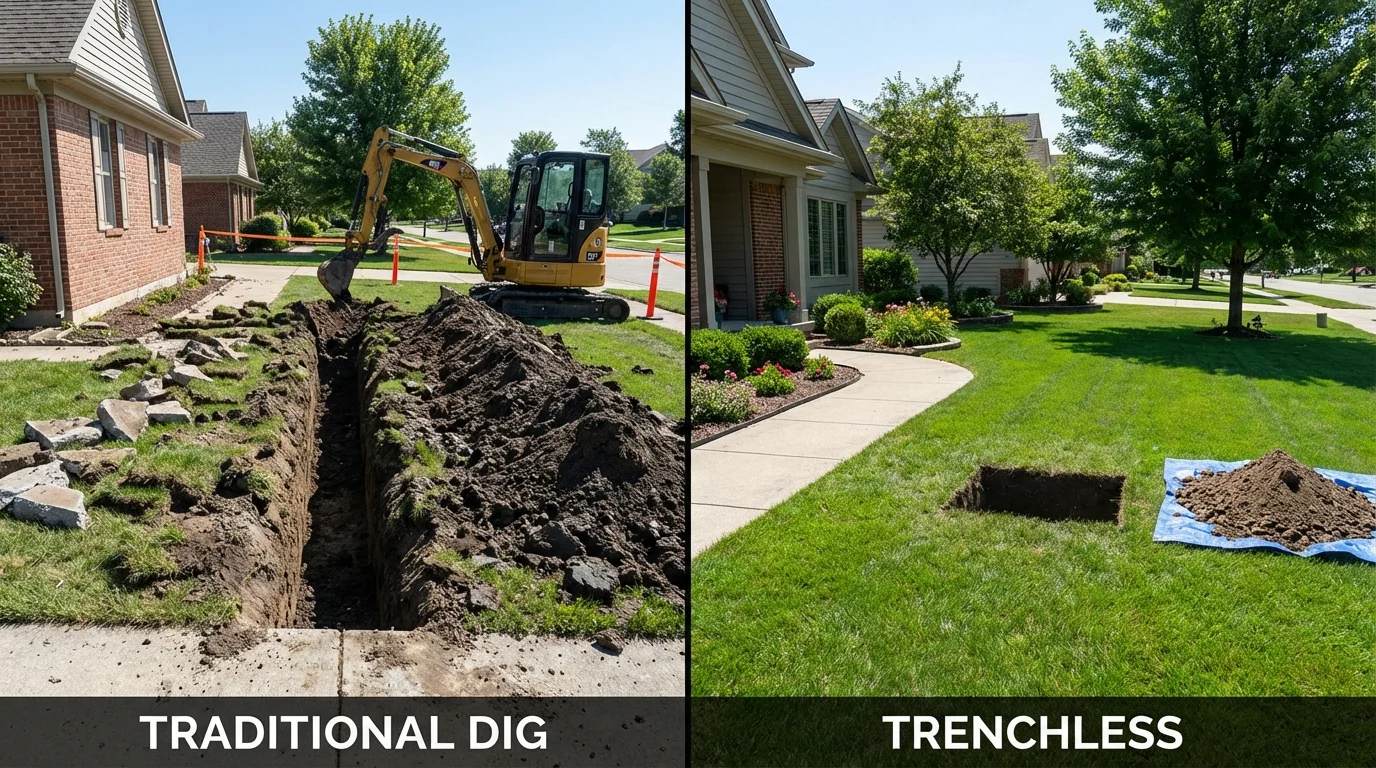 Trenchless sewer repair with minimal yard damage versus traditional excavation in Dalzell, SC